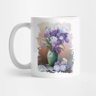 art, picturesque oil painting, bouquet of spring flowers irises Mug